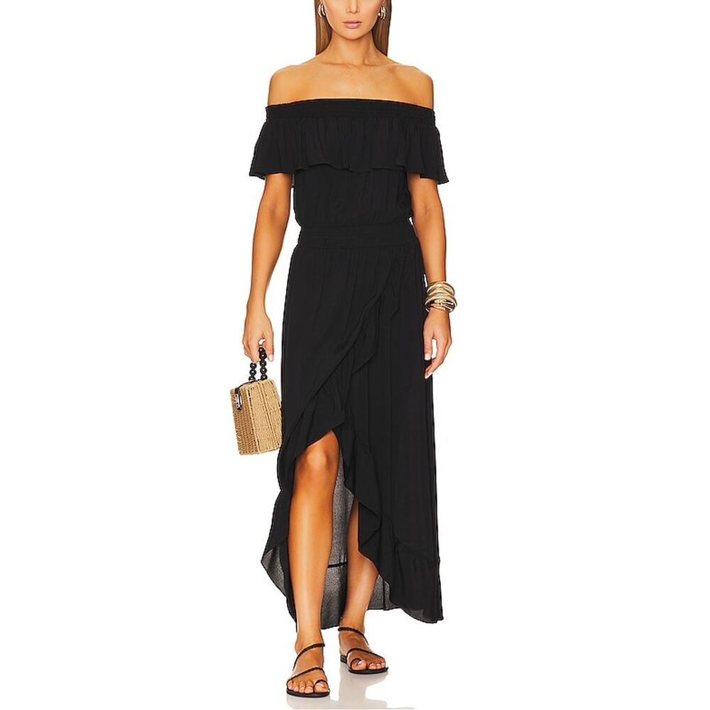 Bobi Ruffled Black Off Shoulder Maxi Dress Size M